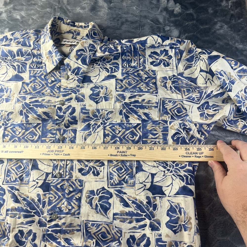 Campia Moda Button Front Shirt Mens XL Blue Cream Excellent Floral Block Print - Picture 4 of 6